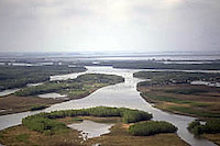 Aerial photo of the marsh, passes and bayous at  Delta NWR