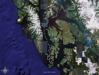 track of an entangled whale in southeast Alaska