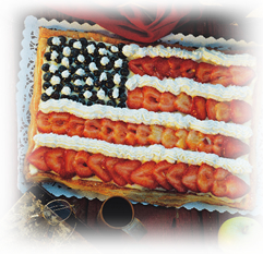 Image of a cake with the shape of the U.S. Flag