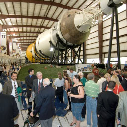 jsc2007e037889 -- Attendees mingle after completion of Saturn V Grand Opening Ceremony on July 20, 2007