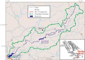 Sweetwater and Loveland Reservoirs, the surrounding watershed, and the proximity of SR-125 to Sweetwater Reservoir