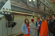 Students check out the Icarus rocket on the launch rail.