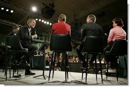 President George W. Bush during a conversation on the Economy and the Jobs for the 21st Century Initiative at Central Dauphin High School in Harrisburg, PA.  White House photo by Paul Morse