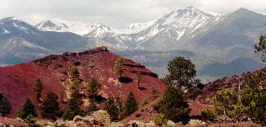 San Francisco Peaks with cinder hills