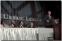 Speaking at the Washington Convention Center, President Bush addresses the 2001 Urban League Conference Wednesday, August 1, 2001. 