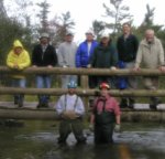 volunteers on bridge building project for the North Country Trail