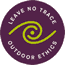 The logo for the Leave No Trace Center for Outdoor Ethics is a purple circle with its name and green swirl in the middle.