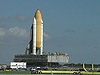 Space shuttle Atlantis on its way to the launch pad.