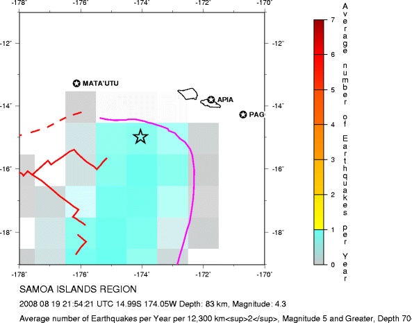 Earthquake Density Map,Intermediate Earthquakes: Depth 70-300 km