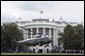 As the American flag flies at half staff in memory of the 33 who died Monday at Virginia Tech, Marine One, with President George W. Bush and Mrs. Laura Bush aboard, lifts off the South Lawn Tuesday, April 17, 2007, en route to Andrews Air Force Base. The President and Mrs. Bush were headed to Blacksburg, Va., home of Virginia Tech, and the Convocation scheduled in the wake of Monday's tragedy. White House photo by Joyce Boghosian