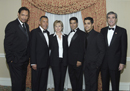 Secretary Gutierrez and Senator Hillary Clinton pose for a photo with Jimmy smits, Felix Sanchez, Esai Morales and Wilmer Valerrama