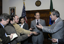 Secretary Gutierrez and Minister Furlan field questions from the Press Media