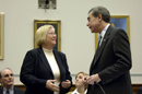 Secretary Gutierrez is greeted by a particpant at the House Government Reform Committee Hearing