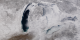 A view of the Great Lakes on March 9, 2003.  Note how Lakes Superior, Huron, Erie, and Ontario are completely frozen over.  