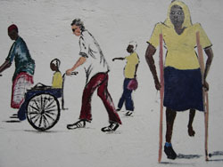 A mural painted on Mtopepo Primary School’s entrance area reflects its emphasis on inclusive education.