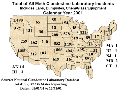 Total of All Meth Clandestine Laboratory Incidents--2001