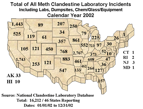 Total of All Meth Clandestine Laboratory Incidents--2002