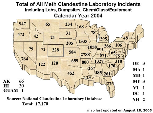 Total of All Meth Clandestine Laboratory Incidents--2004
