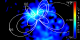 A view of the oxygen atom flux near the Earths poles at low intensity.