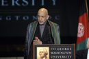 President of Afghanistan Hamid Karzai speaks to the audience at George Washington University