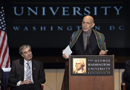 President of Afghanistan Hamid Karzai speaks to the audience at George Washington University