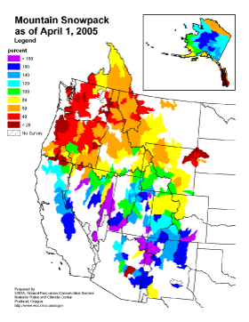 Map of monthly snowpack percent of average