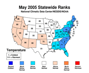 Statewide temperature rank map