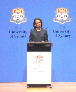 Secretary Rice speaks at the Conservatorium of Music at the University of Sydney with students. Sydney, Australia. March 16, 2006. State Department photo.