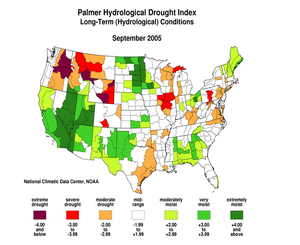 Map showing Current Month Palmer Hydrological Drought Index