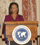 Secretary Rice speaks at the Millennium Challenge Corporations Compact Signing Ceremony with the Republic of Mali. State Department photo by Michael Gross. 