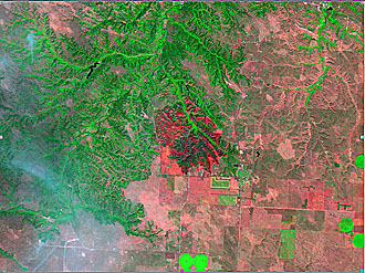 Landsat 7 Image of a Fire on Rosebud Sioux Tribal Land