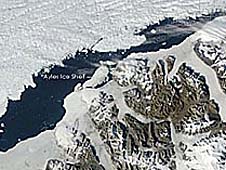 A satellite image of the Ayles Ice Shelf floating near Canada's Ellesmere Island
