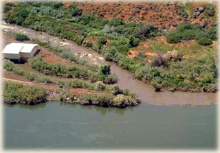 During a rainstorm, sediment can wash off the surrounding land and enter a stream. 