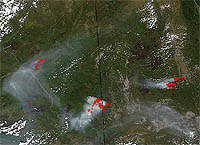 Satellite image of fires in Alaska and the Yukon Territory