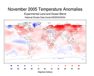 Current month's blended Land and sea surface Temperature Dot map