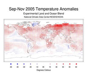 Current season's blended Land and sea surface Temperature Dot map