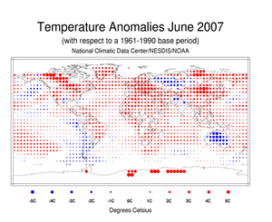 Current month's blended Land and sea surface Temperature Dot map