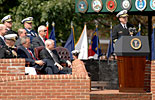 Photo - Navy Adm. Mike Mullen, chairman of the Joint Chiefs of Staff, addresses the crowd during the Armed Forces Farewell Tribute and Hail Oct. 1, 2007, at Fort Meyer, Va. Mullen became the chairman after serving as the Chief of Naval Operations. Defense Dept. photo by Air Force Tech. Sgt. Adam M. Stump