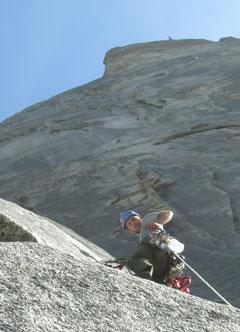Climber on face of Half Dome