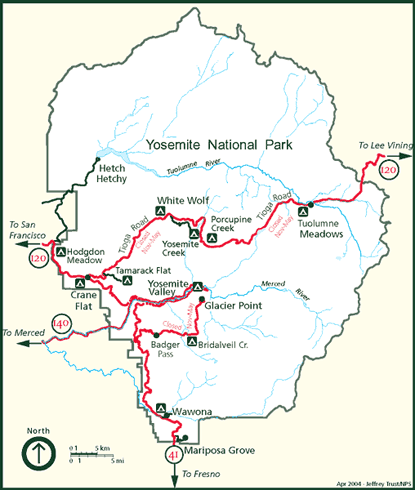 Simple map of Yosemite National Park