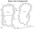 click for larger image (campground map of Butte Lake)