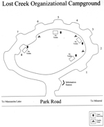 click here to view larger image (map of Lost Creek group campground)