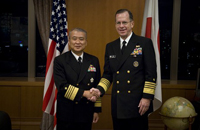 Chairman of the Joint Chiefs of Staff U.S. Navy Adm. Michael G. Mullen, right, and Japanese Chief of Defense Adm. Takashi Saito pose for a photo prior to an office call and defense ministeria, Tokyo, Japan, Nov. 8, 2007. Defense Dept. photo by U.S. Navy Petty  Officer 1st Class Chad McNeeley