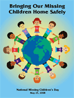 Bring Our Missing Children Home Safely Poster - Children holding hands in a circle around the globe