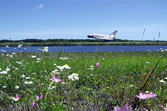Orbiter Atlantis lands at Kennedy Space Center after mission STS-110