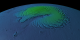 The north pole of Mars shown colored by elevation