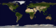 Flat world map showing with yellow dots the approximately 150 verified craters scattered throughout the world.  They are largely grouped on the North American, European, and Australian continents.