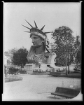 The head of Liberty on display in a Paris park
