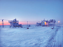 Instrument clusters near Barrow, Alaska, gather data useful in refining global climate models. (Photo by Mark Ivey)