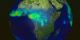 Monthly average rainfall over Africa for September 1998 as measured by TRMM.  High rainfall rates are in red.